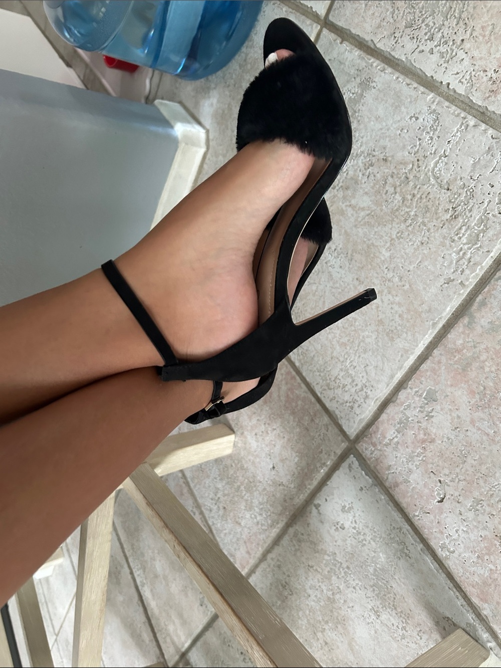 Aldo Black Faux-Fur Ankle Strap High Heel Sandals